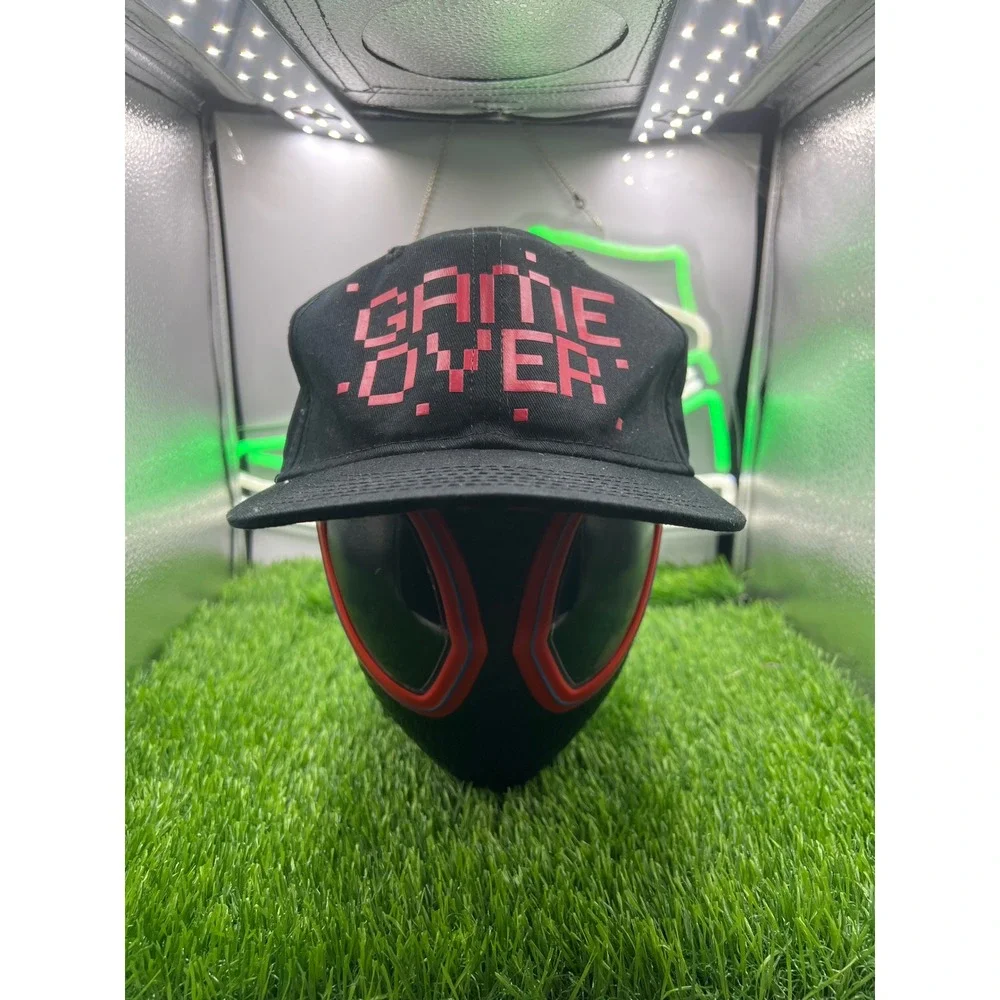 Game Over Retro Pixel‎ Snapback Hat Black Red 8-Bit Gaming Baseball Cap Mens